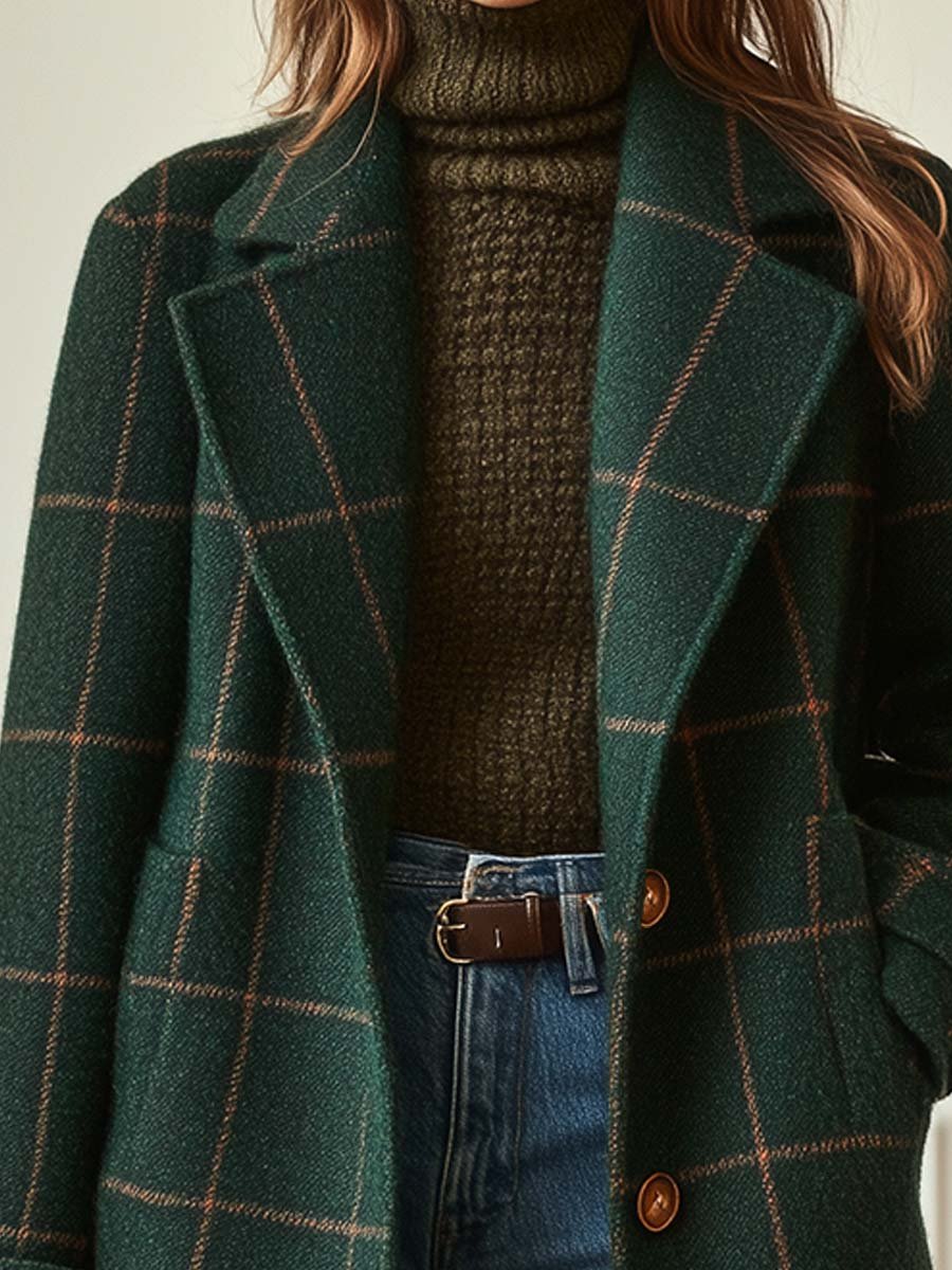 Reese | Retro Lapel Plaid-Tweed Coat