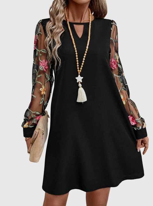 Ellis | Women's Dress with Plunging Neckline and Sheer Sleeves