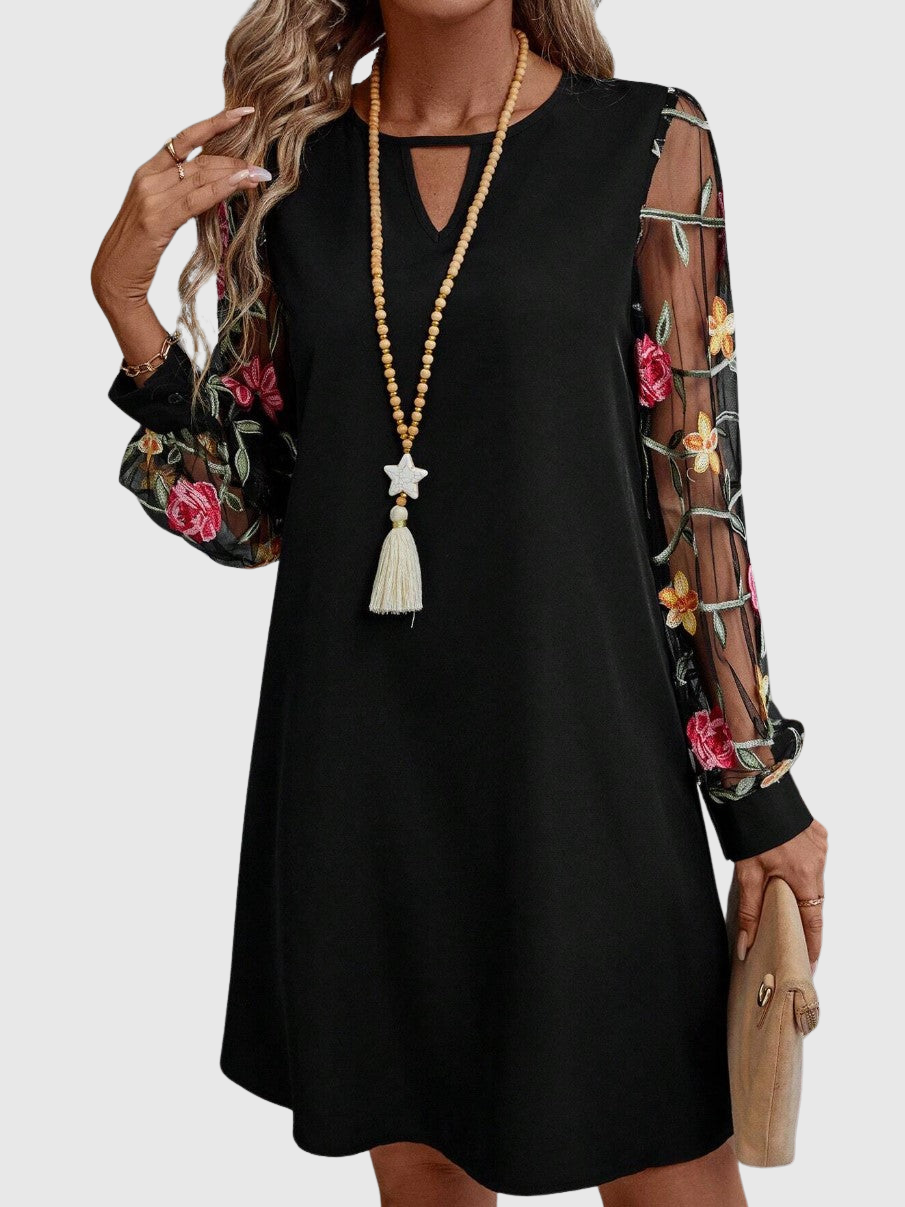 Ellis | Women's Dress with Plunging Neckline and Sheer Sleeves