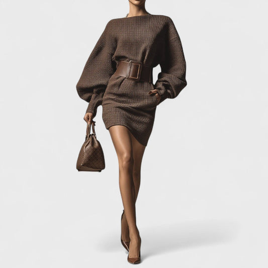 Coletta | Short Knit Dress with Structured Belt