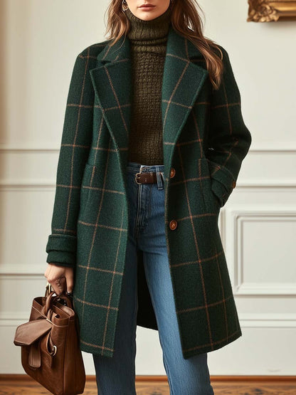 Reese | Retro Lapel Plaid-Tweed Coat